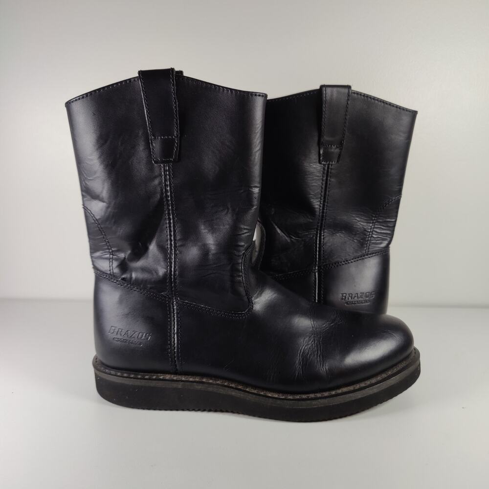 Brazos Workforce Black Leather Steel Toe Work Boots 11.5 Rugged